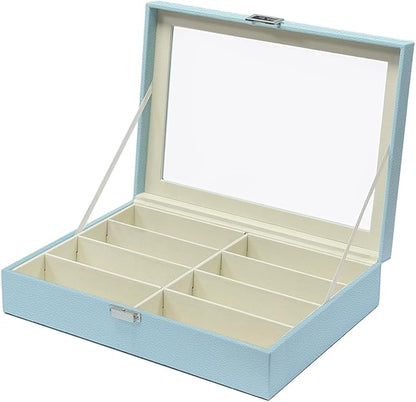 UnionPlus 8-Slots Sunglasses Case Organizer, Eyeglass Glasses Display Holder Collector, Multiple Sunglasses Storage Case, Lychee Blue