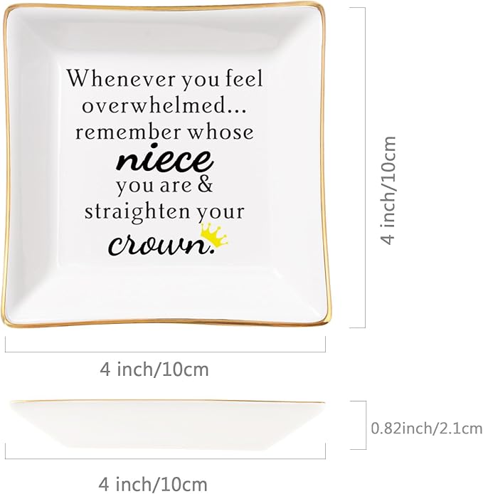 Spegiffu Niece Gifts from Auntie - Jewelry Dish Tray - 'When You Feel Overwhelmed...Straighten Your Crown', Birthday, Mother's Day, Christmas, Valentine's, Wedding, Graduation