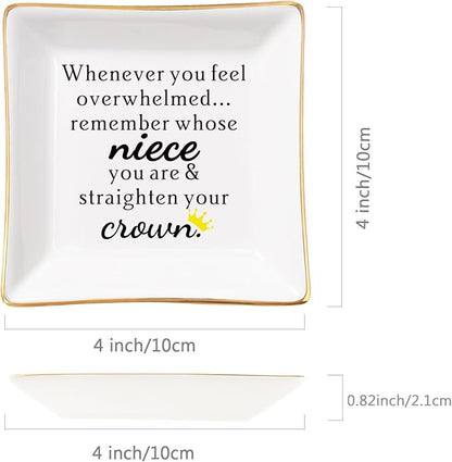 Spegiffu Niece Gifts from Auntie - Jewelry Dish Tray - 'When You Feel Overwhelmed...Straighten Your Crown', Birthday, Mother's Day, Christmas, Valentine's, Wedding, Graduation