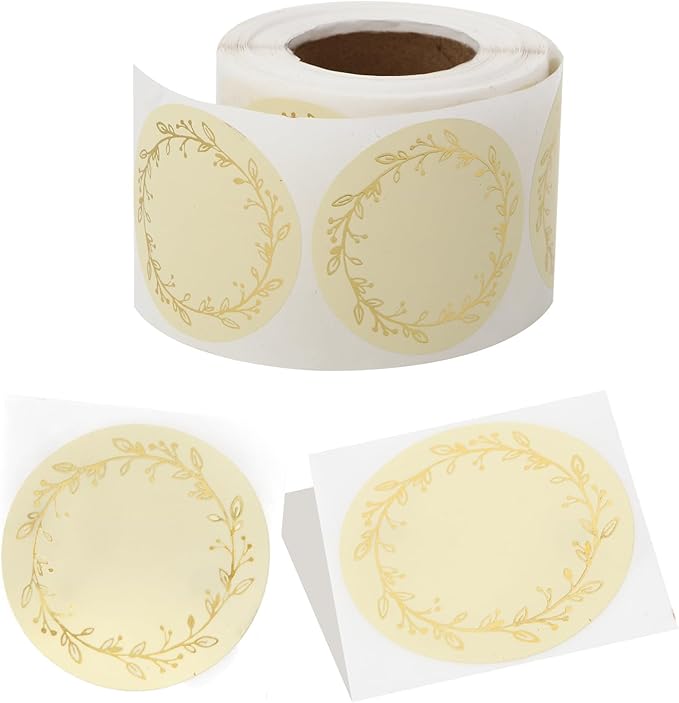 BATTOO 500 Pcs Golden Flower Labels, 2 Inch Round, Waterproof Oil Resistant, Perfect for Jars, Bottles, Kitchen, Pantry, Gift Tags