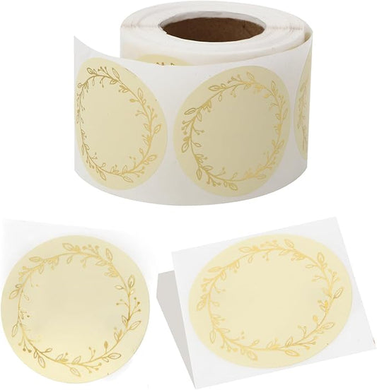 BATTOO 500 Pcs Golden Flower Labels, 2 Inch Round, Waterproof Oil Resistant, Perfect for Jars, Bottles, Kitchen, Pantry, Gift Tags