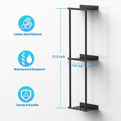 Towel Rack for Bathroom, Wall Mounted Vertical Rolled Towel Storage Organizer Holder with Shelf, Holds Up 6 Large Bath Sheets, Black