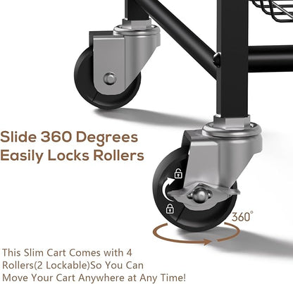 4 Tier Slim Rolling Storage Cart with Pull-Out Baskets, Narrow Sliding Storage Slim Laundry Rolling Cart Between Washer and Dryer
