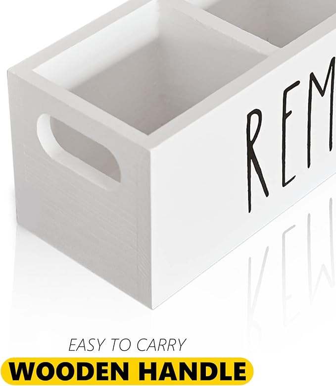 CHONIC Remote Control Holder, Farmhouse Remote Storage Caddy, Bedside TV Controller Box, Rustic Wood Media Organizer Tray for Home Bedroom Table (White)