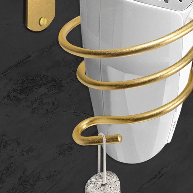Bathroom Hair Dryer Holder Hair Care Tools Holder Wall Mount (Gold)
