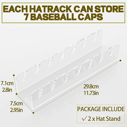 2024 New Hat Stand for Baseball Caps Display and Organizer , No Install Acrylic Hat Holder for 14 Baseball Caps for Bedroom, Closet, Dresser (4PCS)