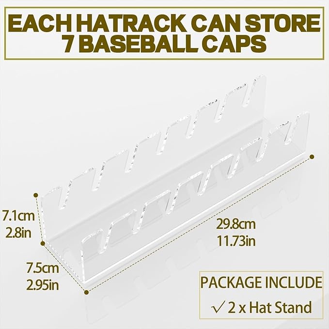 2024 New Hat Stand for Baseball Caps Display and Organizer , No Install Acrylic Hat Holder for 14 Baseball Caps for Bedroom, Closet, Dresser (2PCS)