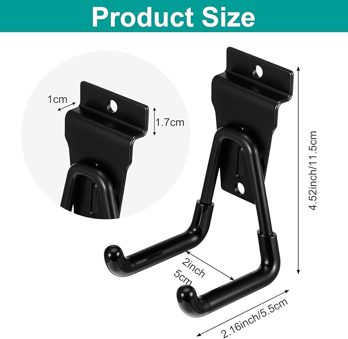 8 Pcs Slatwall Hooks, Heavy Duty Slat Wall Hangers Accessories for Garage and Retail Storage Organizers