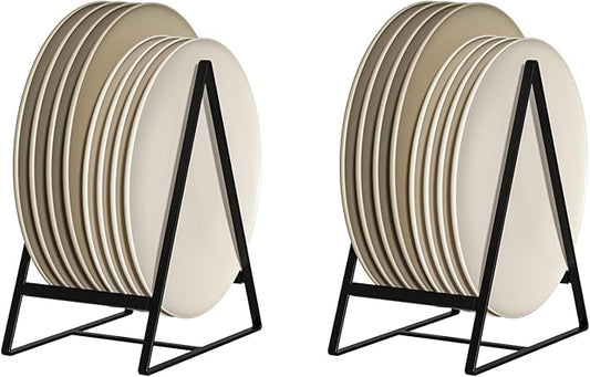 Hikinlichi 2 Pack Triangle Plate Holders Organizers Large Upright Cabinet Dish Drying Racks Metal Plate Dish Organizers Racks Stands for Countertop and Cupboard Black