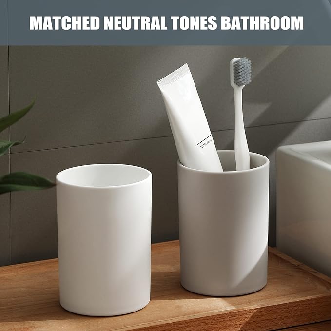 PP 2PCS Reusable Unbreakable Toothbrush Cup 10.5oz/300ml Mouthwash Holder, Easy to Clean, Adequate for Bathroom (Grey)