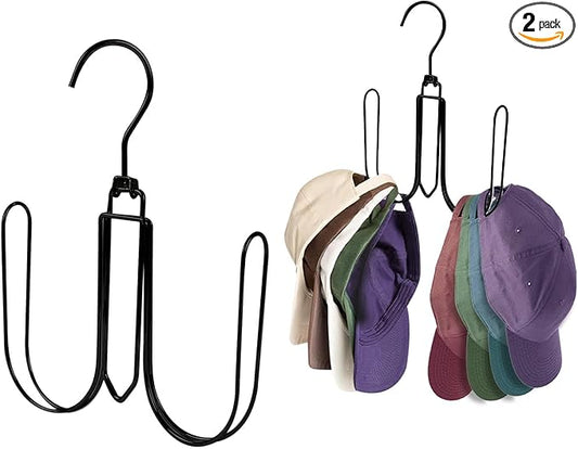 NAKBINX 2 Pack Hat Hanger for Closet, Collapsible Metal Hat Organizer for Baseball Caps, Racks with 4 Big Hooks, 360° Rotation Space Saving Hangers, Better Organizer&Display for Tie, Scarves, Black