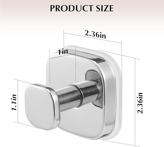 warlve Suction Cup Hooks for Shower - Reusable No-Drill Mounting - Hooks for Towels, Robes & Loofah on Metal, Glass, Mirrors, Tile & Smooth Non-Porous Surfaces (2, Chrome Polished)