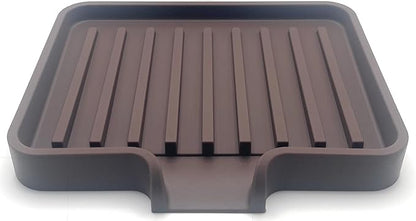 Happitasa Silicone Soap Dish Tray and Sponge Holder with Drain Chute, Pack of 2 | Bathroom and Kitchen Sink Organizer Caddy (Dark Chocolate, 5.2"x4", 7.2 Ounces)