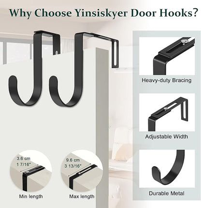 Yinsiskyer Adjustable Over The Door Hooks, Premium Metal Hooks for Hanging, Heavy Duty Door Coat Hangers and Towel Door Hangers, Cubicle Hook fits 1 3/8" to 3 1/2" Longer Panels for Wreath,Black,5 Pcs
