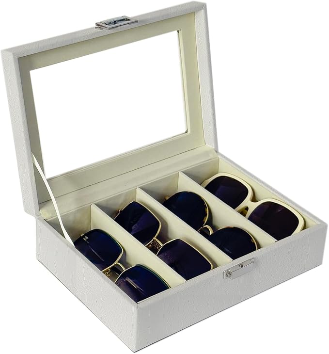 UnionPlus 4-Slots Sunglasses Case Organizer, Eyeglass Glasses Display Holder Collector, Multiple Sunglasses Storage Case, Croco White