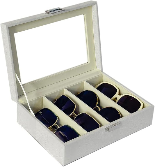 UnionPlus 4-Slots Sunglasses Case Organizer, Eyeglass Glasses Display Holder Collector, Multiple Sunglasses Storage Case, Croco White