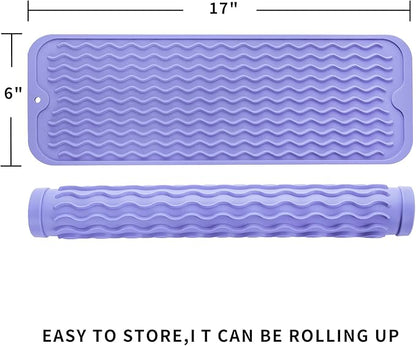 Silicone Dish Drying Mat for Multiple Usage,Easy clean,Eco-friendly,Heat-resistant Silicone Mat for Kitchen Counter,Sink,Bar,Bottle,or Cup Light Purple M 17 inches x 6 inches