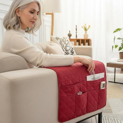OYX Recliner Armrest Organizer with 6 Pockets, Non-Slip Remote Control Holder for Couch, Sofa & Bedside Storage, Compatible with Phone, iPad, Magazines