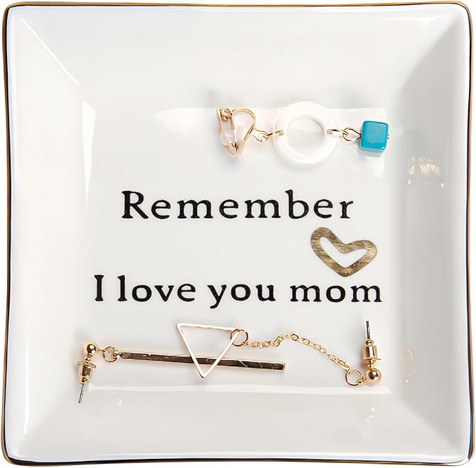 HOME SMILE Ceramic Ring Dish Jewelry Tray-Mom Gifts, Remember I Love You Mom - Birthday, Mother's Day, Christmas Gifts for Mom