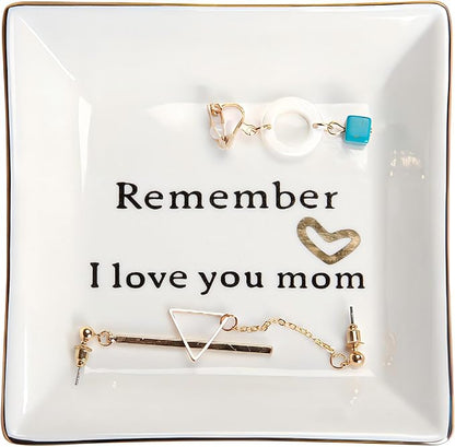 HOME SMILE Ceramic Ring Dish Jewelry Tray-Mom Gifts, Remember I Love You Mom - Birthday, Mother's Day, Christmas Gifts for Mom