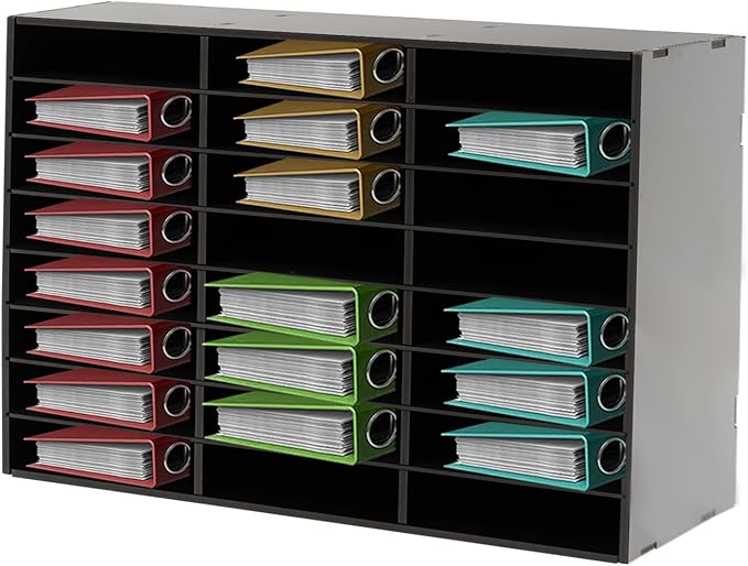 24 Slots Mail Sorters for Office, Desktop Literature Organizer with Removable Shelves, PVC Mail Center Paper Storage Cabinet for Files Magazines Documents, 9 * 2.6in Each Slot (24 Slots - Black)