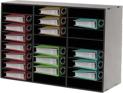 24 Slots Mail Sorters for Office, Desktop Literature Organizer with Removable Shelves, PVC Mail Center Paper Storage Cabinet for Files Magazines Documents, 9 * 2.6in Each Slot (24 Slots - Black)