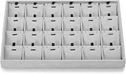 24 Grids Necklace Tray Jewelry Display Tray Necklace Holder Organizer for Drawers With Removable Jewelery Cards Pendant Bracelet Storage Holder (Grey