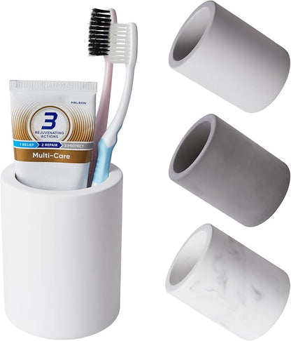 Drying Stone Toothbrush Holder, Diatomite Toothbrush Holders for Bathroom Counter, Quick Drying Electric Toothbrush and Toothpaste Holder Bathroom Organizer, White