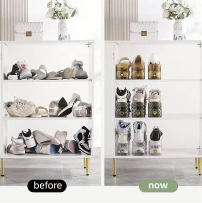 Pack of 12 Pcs Acrylic Shoe Slot Organiser Storage with Size 25.4x9.5x7cm- Adjustable 3-Level Height - Non-Slip Space Saver Shoe Storage Organiser- Shoe Stacker for All Shoe Styles (Clear)