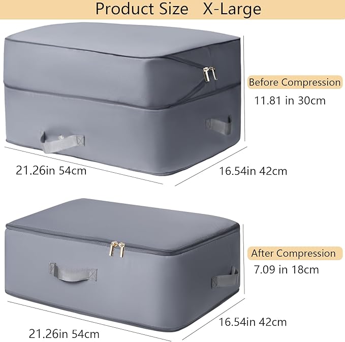 HAIKYPO Upgraded Thickened 2 Pack Compression Bags for Storage,Ultra Space Saving Self Compression Organizer Bags,Sweater Organizer for Closet,Clothes Storage Bag (Gray,2 Pack,X-Large)