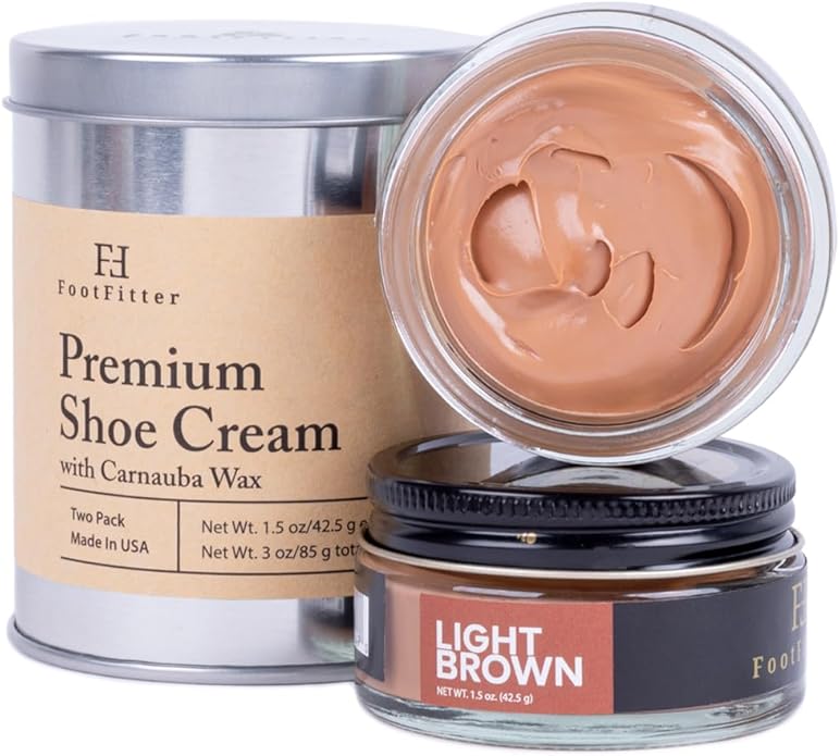 FootFitter Shoe Polish Cream with Carnauba Wax, Restores Leather, Adds Shine & Color to Boots & Shoes (Made in USA) Two Pack