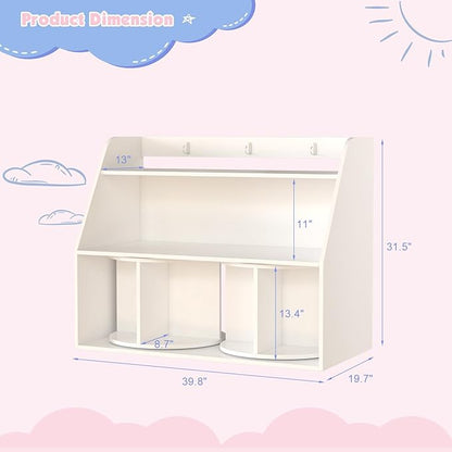 NACHES Wooden Kids Bookcase with 2 Rotating Shelves 3 Tier Children Bookshelf Toddler Toys Organizer Multi Functional Wood Storage Bookshelf for Kids Rooms Nursery, White