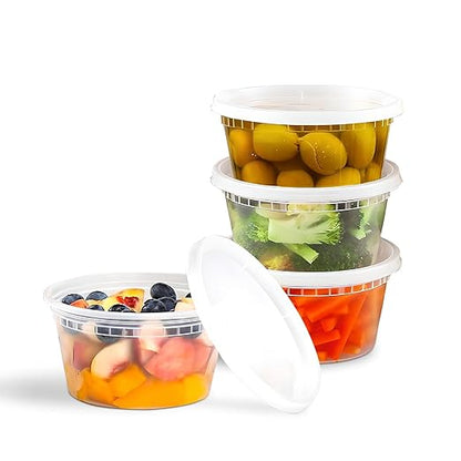 OCS Parts Round Plastic Deli Containers with Lids | Stackable, Microwavable, Freezer and Dishwasher Safe BPA Free Food Prep and Storage Containers (240, Clear, 12 Ounce)