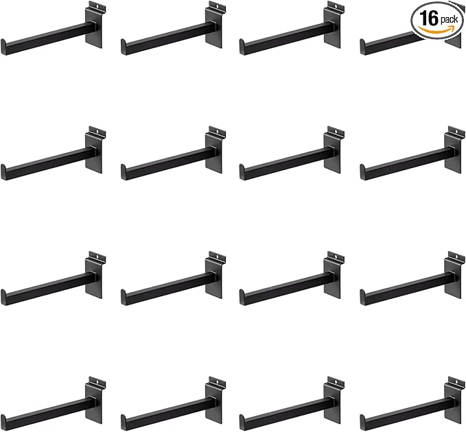 16 Pack Heavy Duty Tube Slatwall Shelf Brackets, Metal Tubular Slat Wall Brackets with Lip, Slatwall Accessories for Garage, Retail, and Home Storage (8 Inch)