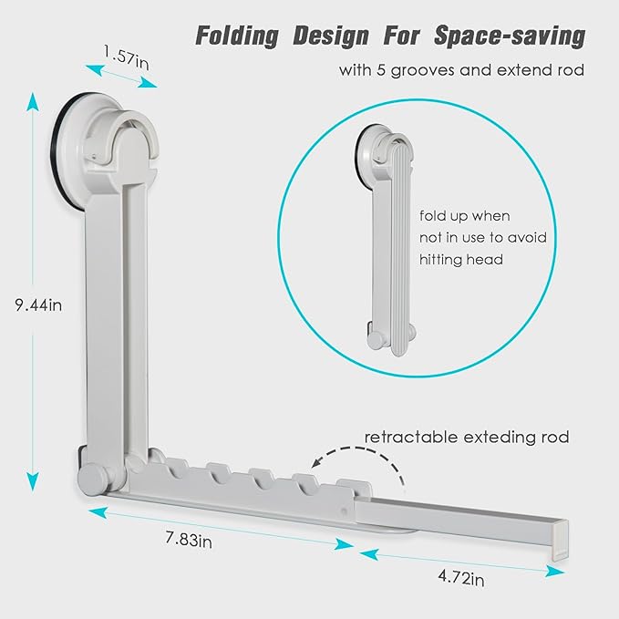 Foldaway Clothes Wall Mounted Drying Rack with Suction Cup,All Metal in Space Aluminum, Foldable, Retractable, Portable for Laundry (White)