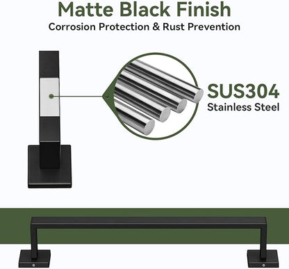 5-Pieces Matte Black Bathroom Hardware Set, 16 Inch Bathroom Towel Bar Set, SUS304 Stainless Steel Bathroom Hardware Accessories Set, Towel Racks for Bathroom Wall Mounted