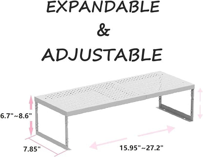 Stackable Expandable Metal Shelf Organizer - Adjustable Wire Storage Rack with Holes for Kitchen, Bathroom, Cabinet, Office - Space Saving, Durable & Sturdy Design（2PACKS/Medium/White