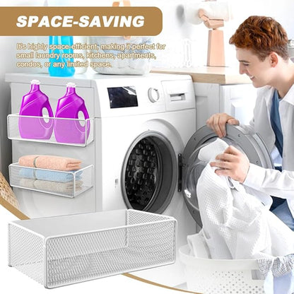 Magnetic Shelf for Washing Machine, Magnetic Basket Organizer, Magnetic Storage Bin Box Container for Fridge, Magnetic Basket Organizer for Laundry Kitchen (Large, White)