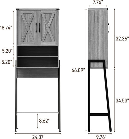 Vabches Over The Toilet Storage Cabinet, Farmhouse Over Toilet Storage Cabinet, Metal Frame with 2 Barn Doors, Home Space-Saving Toilet Rack for Bathroom, Toilet, Laundry Room.