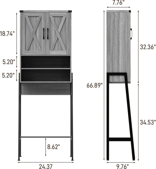 Vabches Over The Toilet Storage Cabinet, Farmhouse Over Toilet Storage Cabinet, Metal Frame with 2 Barn Doors, Home Space-Saving Toilet Rack for Bathroom, Toilet, Laundry Room.
