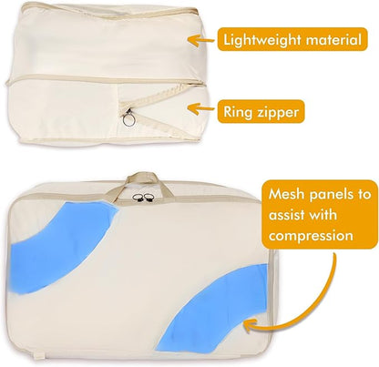 HappiBox 2-pack Comforter Storage Bag - Compression Organizer, Pillow, Blanket, Bedding, Duvet - Space Saver Collapsible Extra Large Mesh Packing Cube - Queen King Size (2-pack Medium Size (24x14x11))