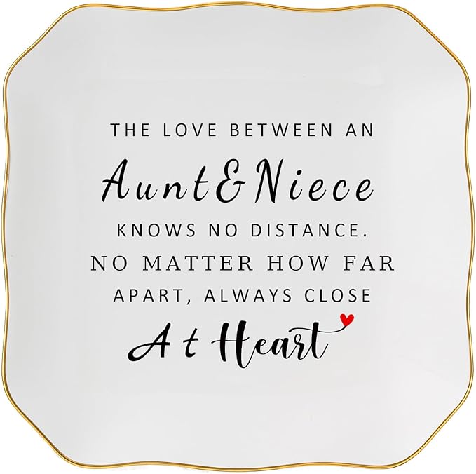 Jelershy Aunt Gifts from Niece Trinket Ring Dish -The Love Between an Aunt & Niece...Always Close at Heart, Aunt and Niece Gifts for Aunts Birthday Christmas Mothers Day Valentines Gift