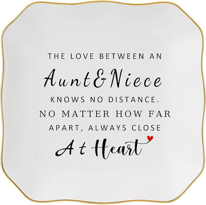 Jelershy Aunt Gifts from Niece Trinket Ring Dish -The Love Between an Aunt & Niece...Always Close at Heart, Aunt and Niece Gifts for Aunts Birthday Christmas Mothers Day Valentines Gift