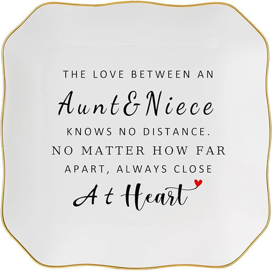 Jelershy Aunt Gifts from Niece Trinket Ring Dish -The Love Between an Aunt & Niece...Always Close at Heart, Aunt and Niece Gifts for Aunts Birthday Christmas Mothers Day Valentines Gift