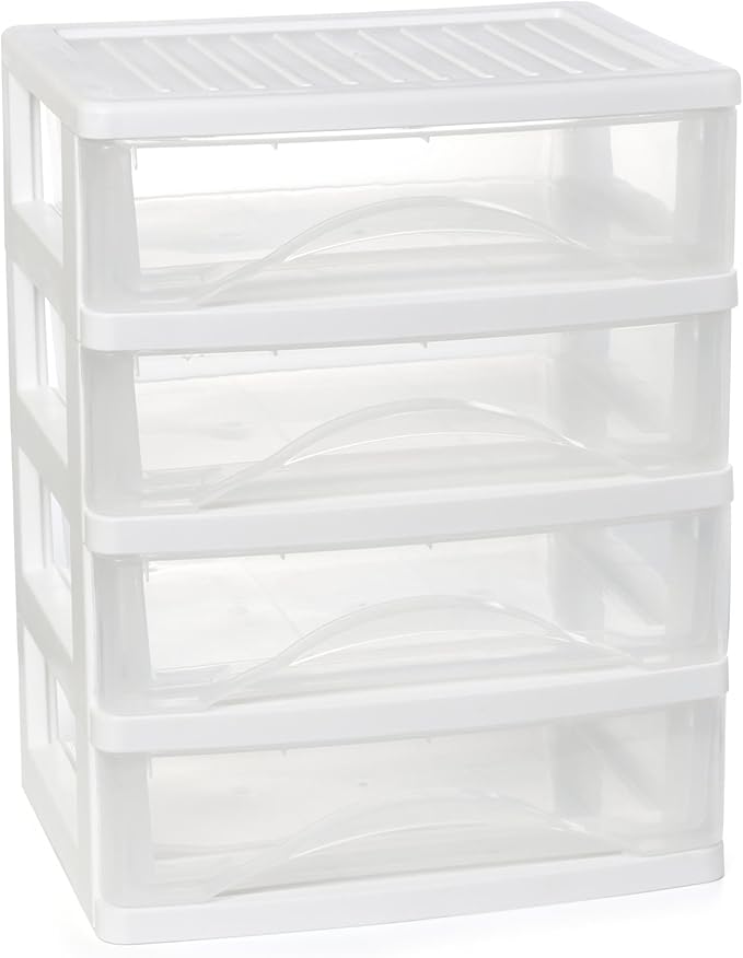 Gonice White Desk 4 Drawer Organizer, Plastic Small Drawer Storage, Desk Storage for Office and Home