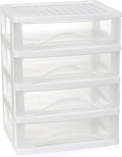 Gonice White Desk 4 Drawer Organizer, Plastic Small Drawer Storage, Desk Storage for Office and Home