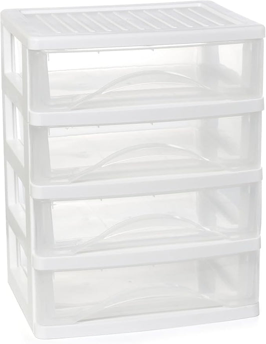 Gonice White Desk 4 Drawer Organizer, Plastic Small Drawer Storage, Desk Storage for Office and Home