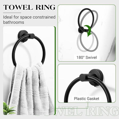 Matte Black Bathroom Towel Bar Set, 14-Piece Stainless Steel Hardware Bathroom Accessories, 16" and 24" Towel Racks for Bathroom Walls