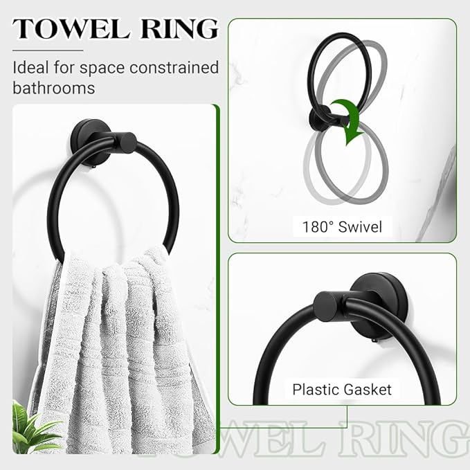 Matte Black Bathroom Towel Bar Set, 10-Piece Stainless Steel Hardware Bathroom Accessories, 24" Towel Racks for Bathroom Walls