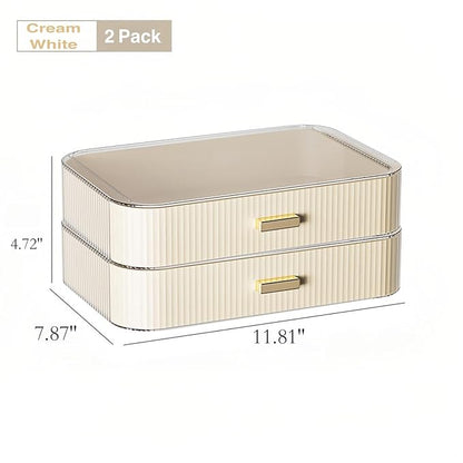 Decorcode 2 Pack Stackable Makeup Organizer with Drawers, Bathroom Storage for Eyeshadow Palettes, Cosmetics, and Beauty Supplies. Ideal for Vanity Counter, Cabinet, Entryway Table, Desk